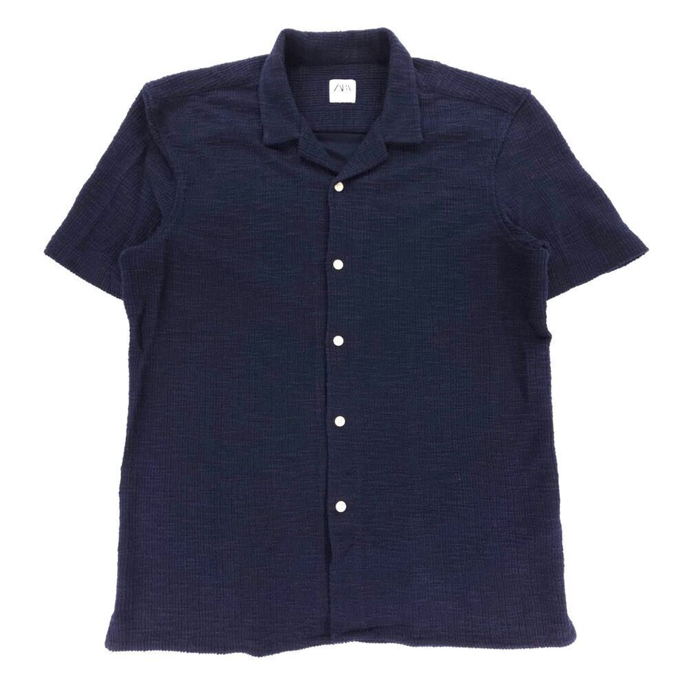 NEW Zara Man Beach Resort Textured Knit Short Sleeve Button Down Old Money XL